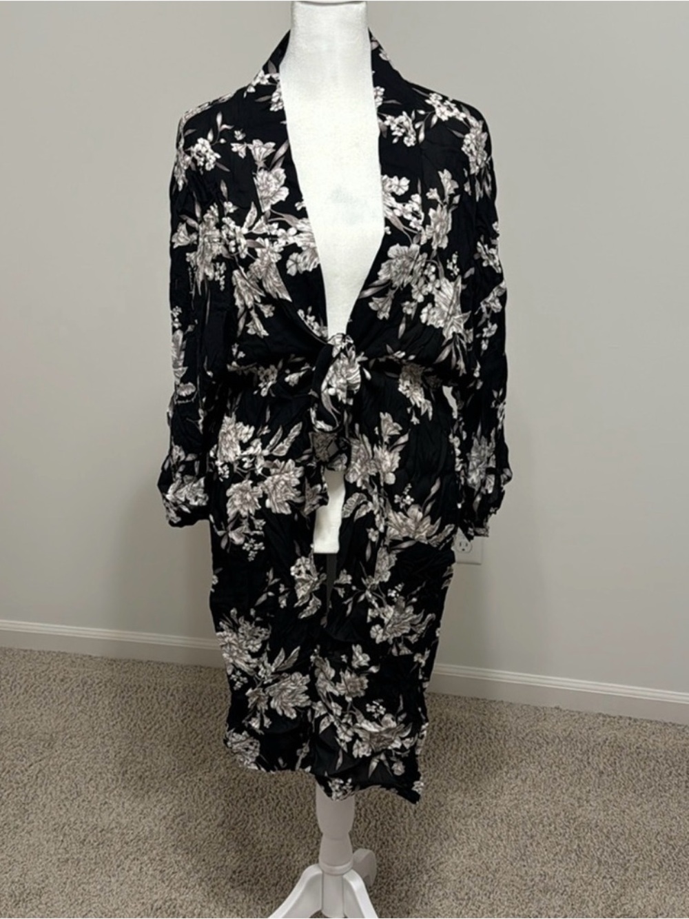 Black Floral Kimono Robe Cover Up | Boho Lightweight One Size